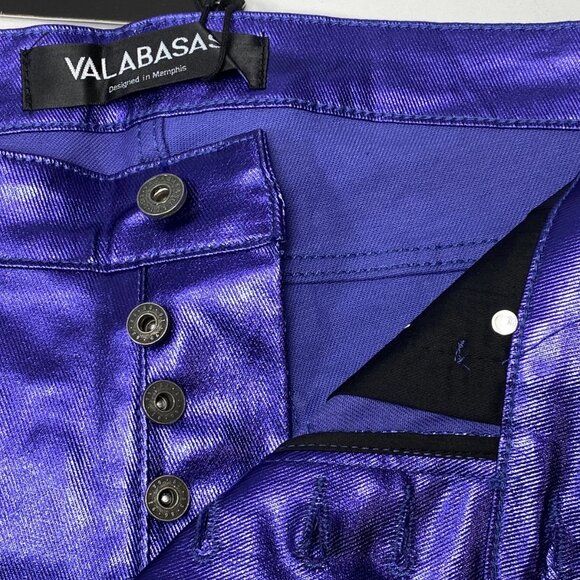 Valabasas Unisex Van Gogh Wax Flare Cargo Stacked Jeans Shiny Navy Size 32 - Picture 5 of 8